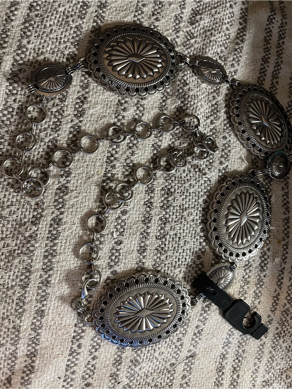Silver Western Concho Chain Belt with Floral Medallions
